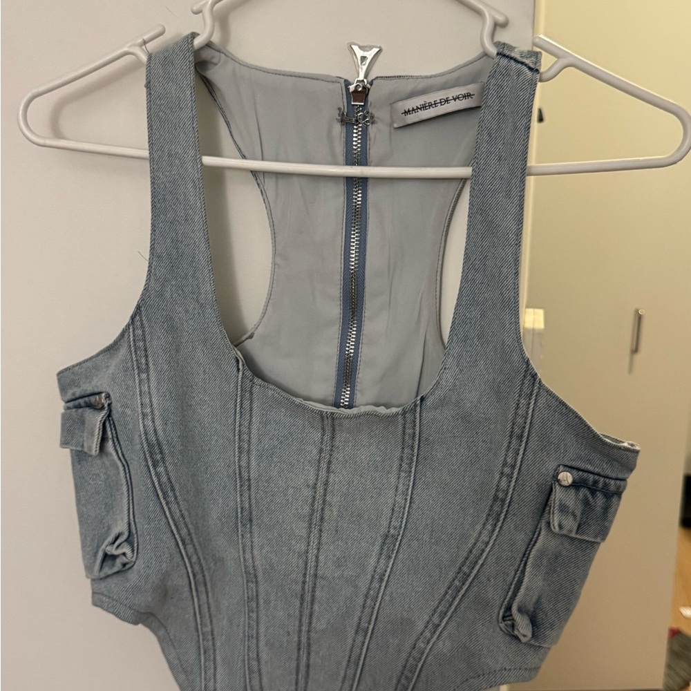Maniere De Voir Light Blue Denim Corset